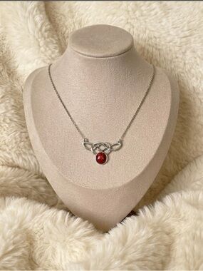 925 Sterling Silver Red Jasper Necklace Celtic Knot Pendant 16” Artisan Stone